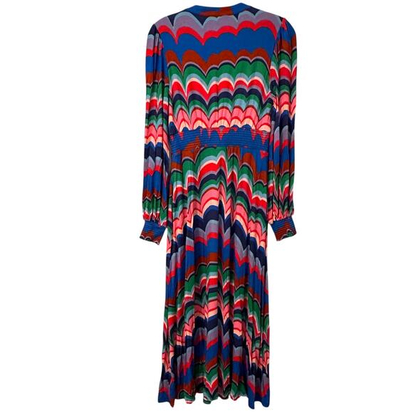 Boden NEW Smocked Ivy Midi Dress Womens Size 2 2R Abstract Wave Colorful Pockets - Picture 5 of 12